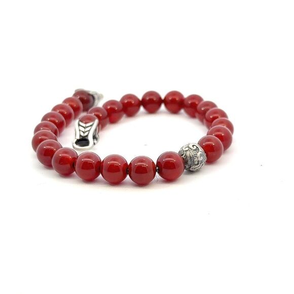 David Yurman Carnelian Carved Prayer Beads Bracelet 8.5" Silver Estate DY551 - Picture 9 of 12